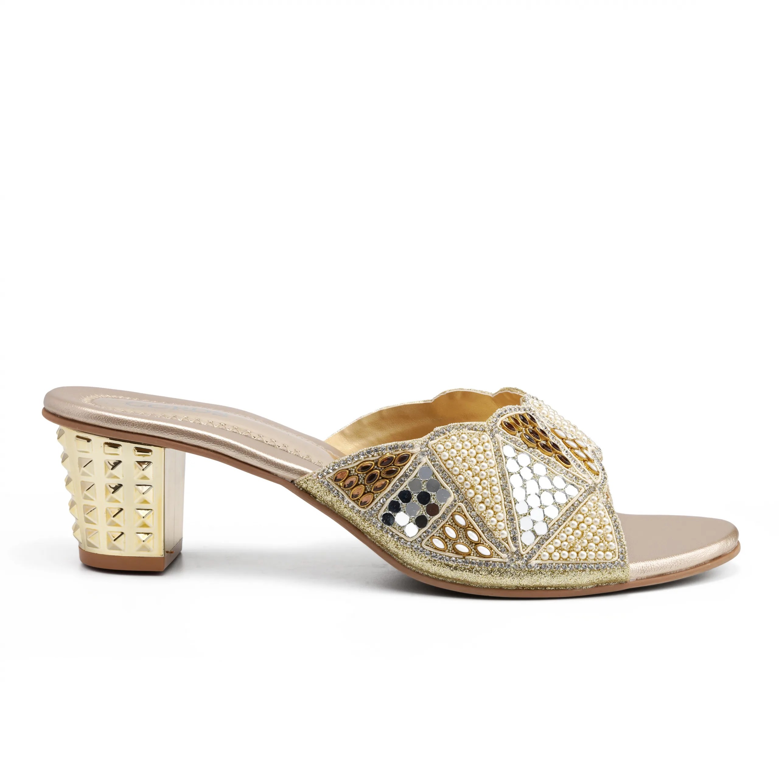 versi Beige block heel slippers