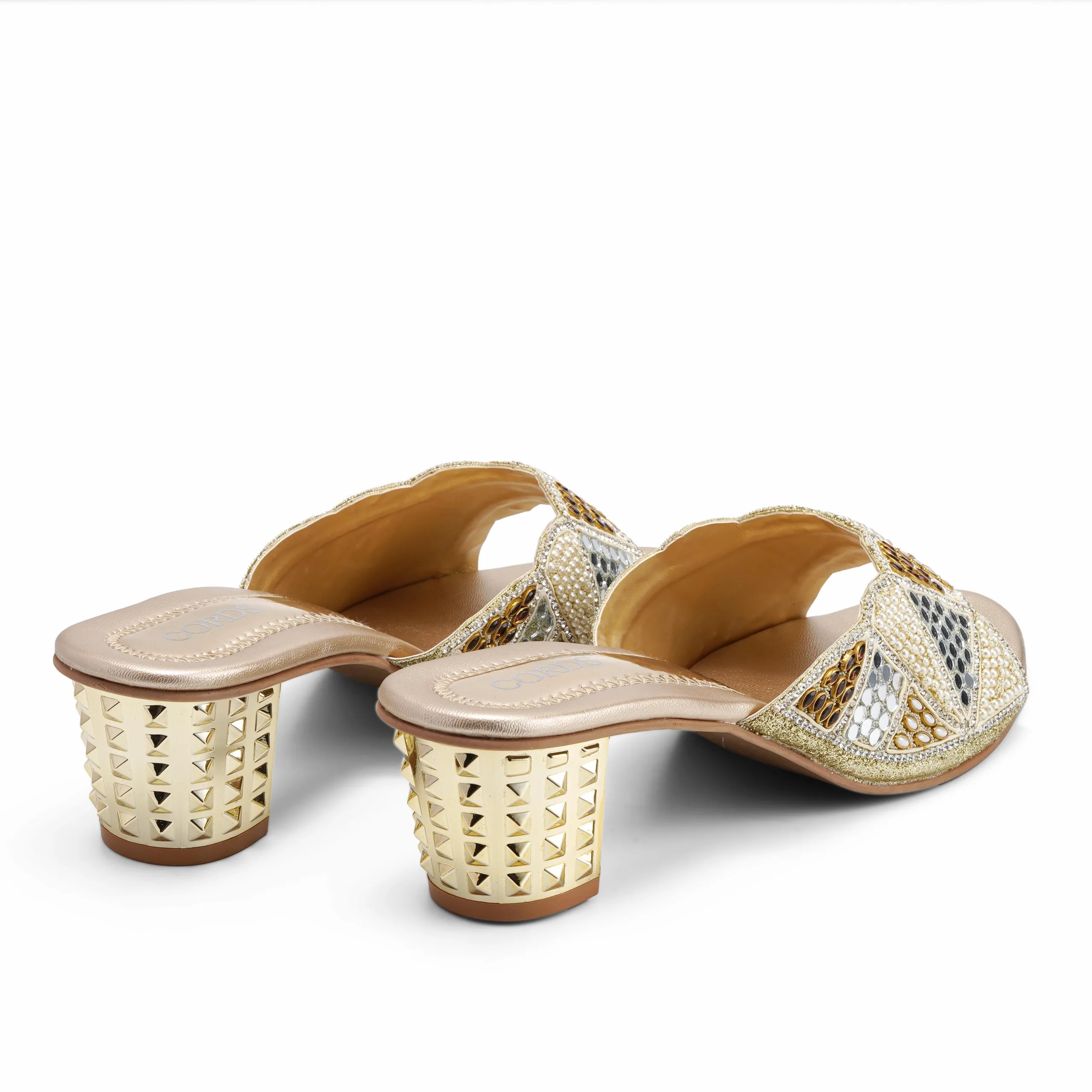 versi Beige block heel slippers