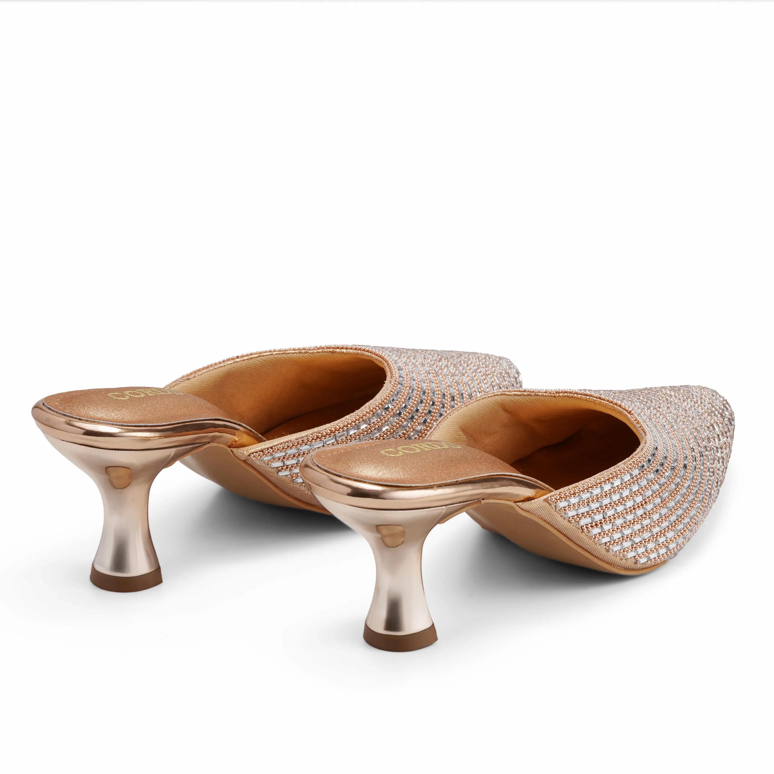lumi Rose Gold kitten heel mules for women with Tunit sole