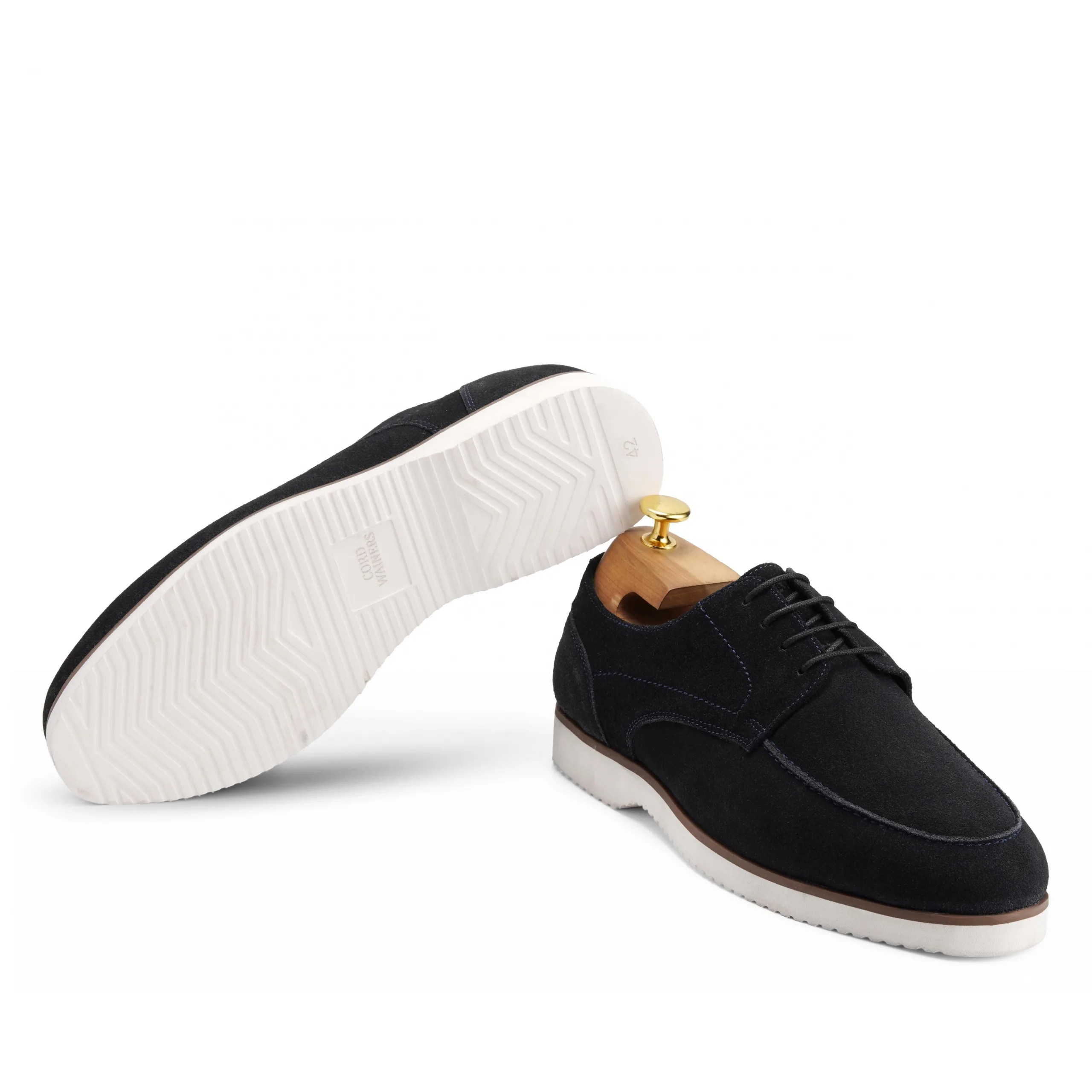 Lett navy suede leather derby shoes