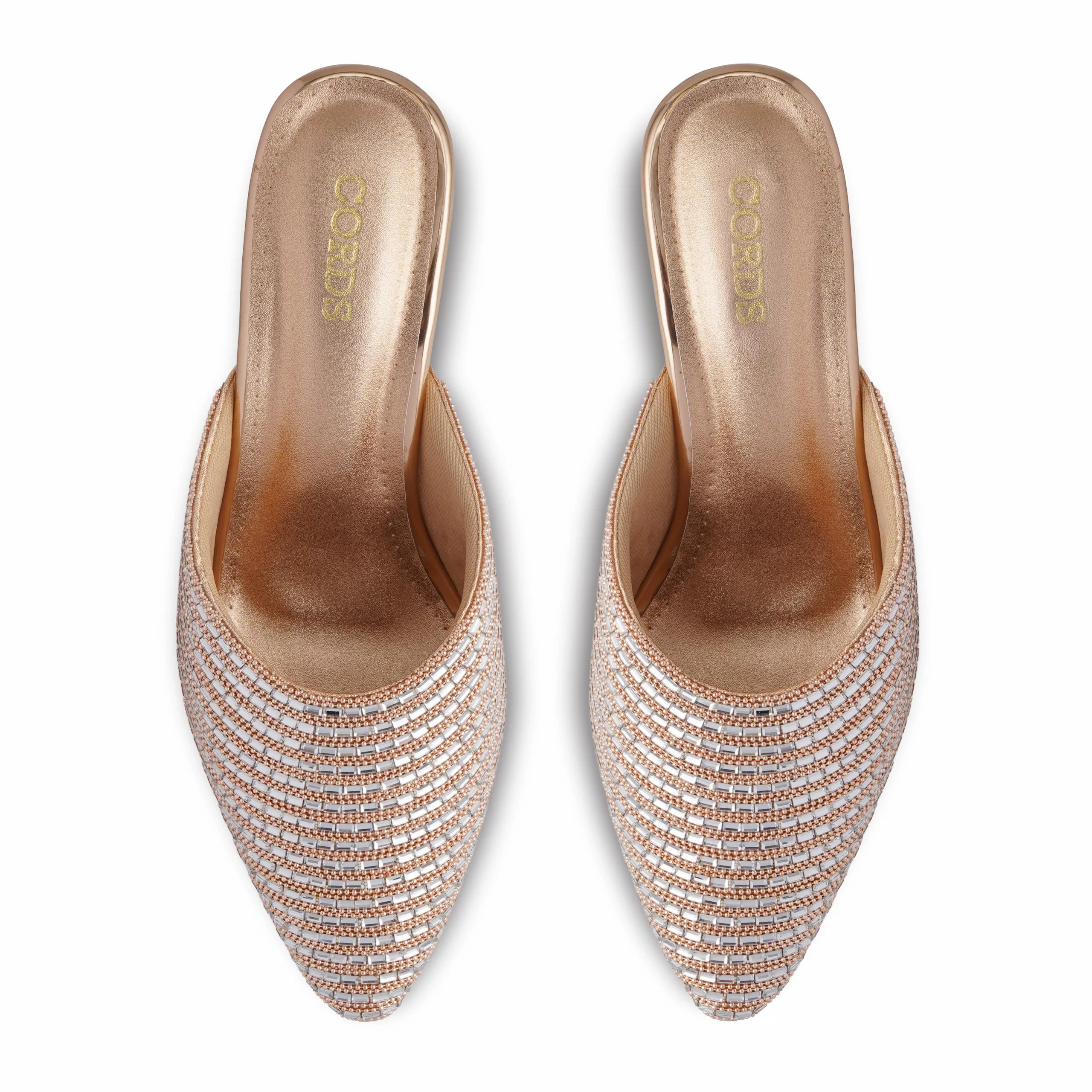 lumi Rose Gold kitten heel mules for women with Tunit sole
