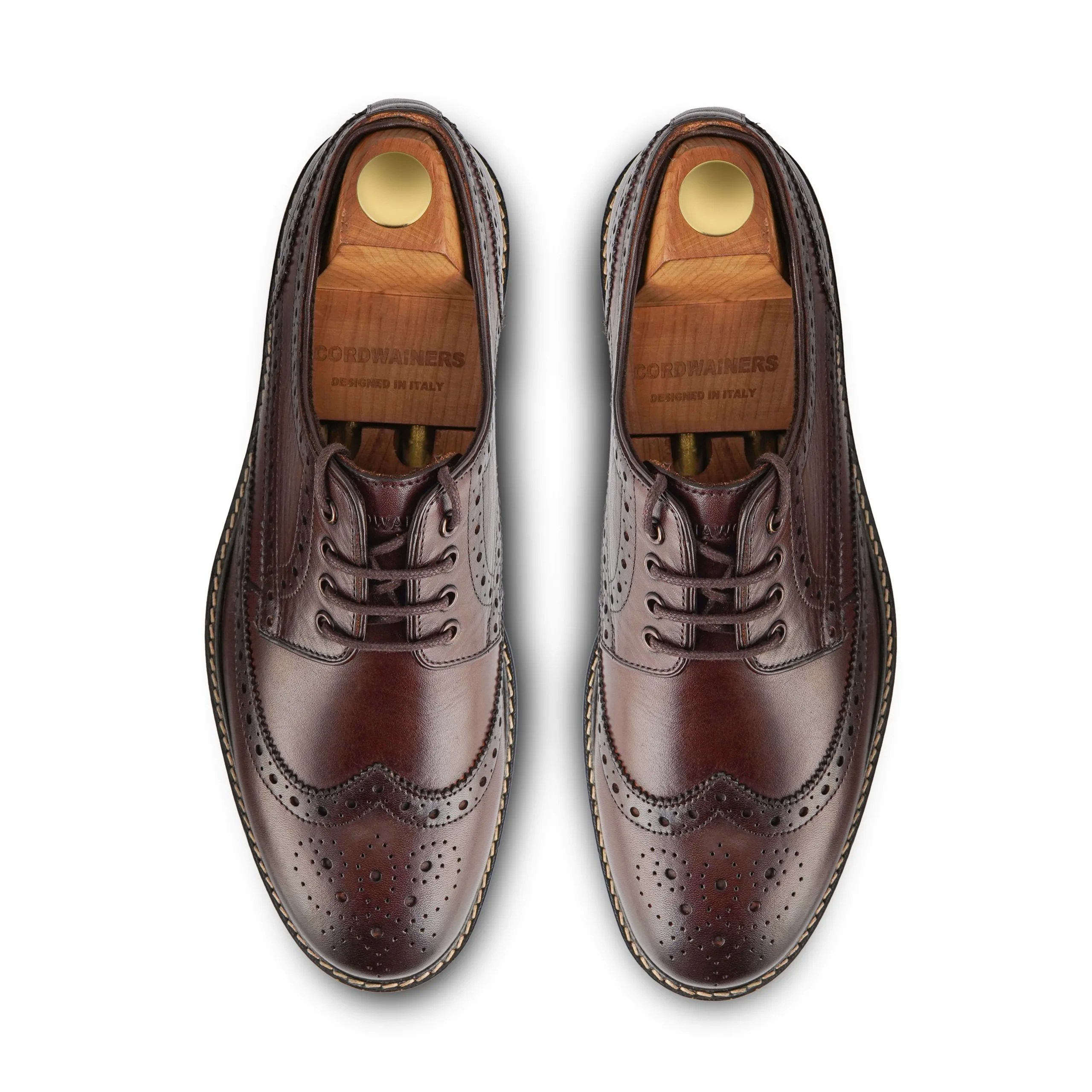 Caro brown leather derby brogue shoes