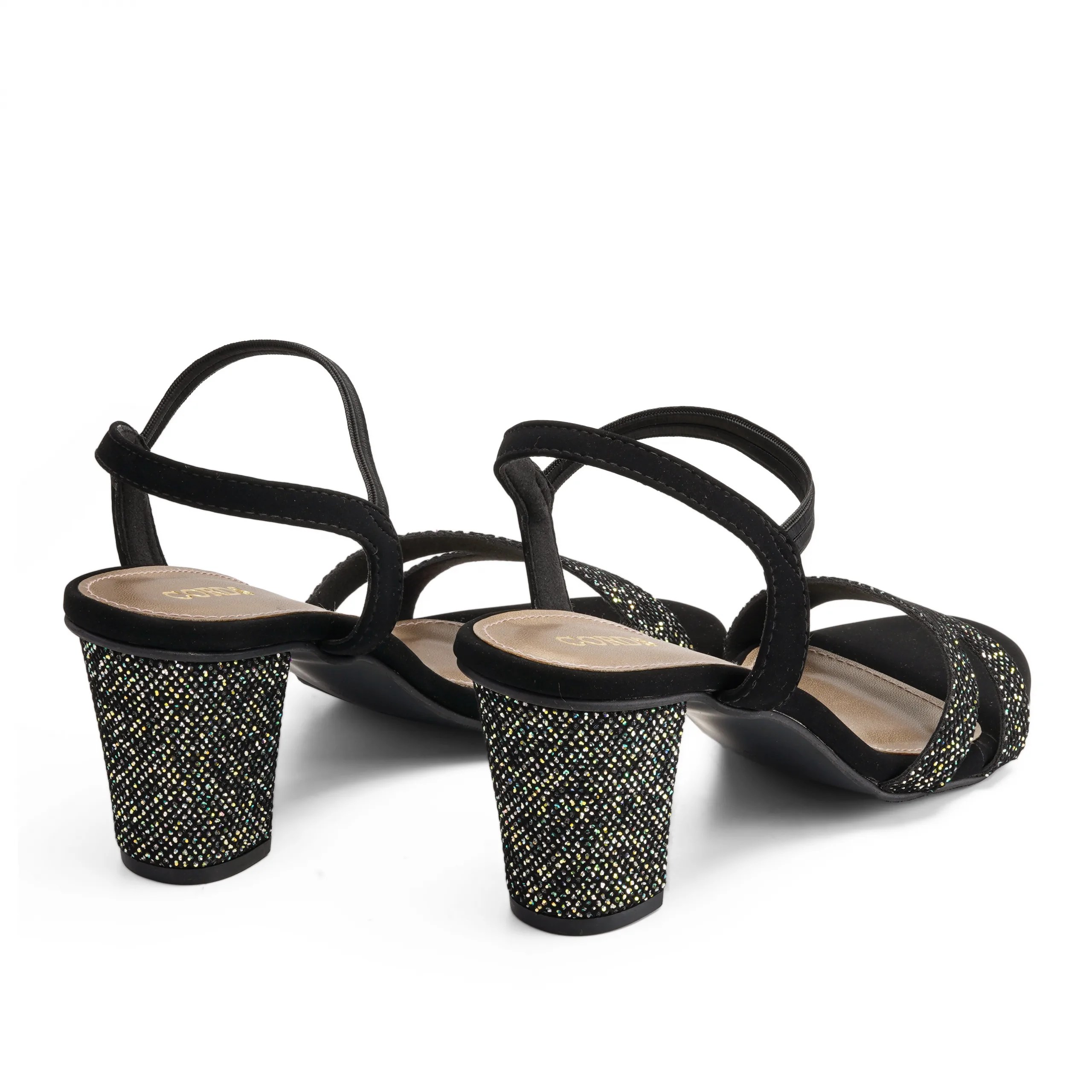 Amelia Black-golden Leather block heel