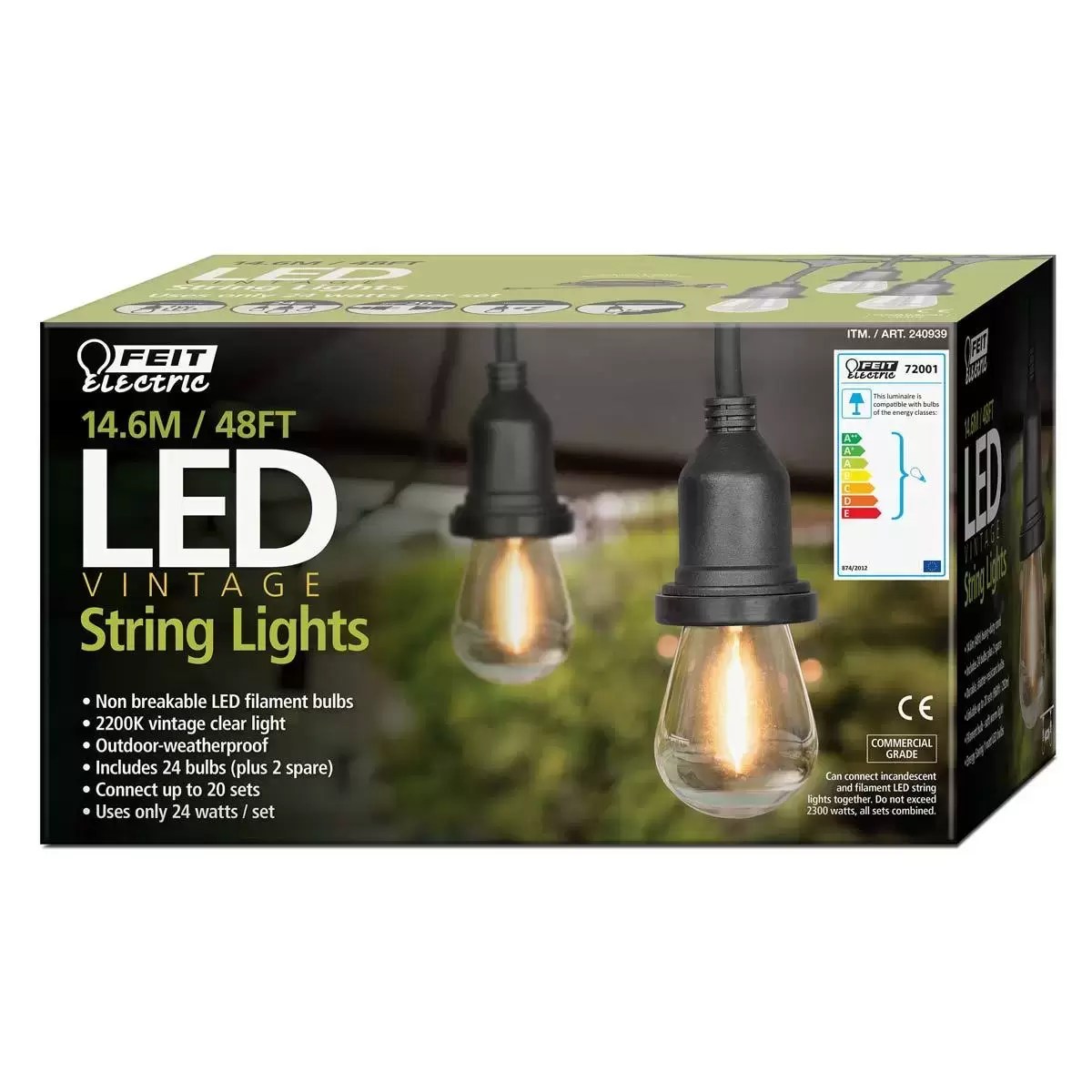 Feit LED Indoor Outdoor Weatherproof String Lights Set 48ft (14.6 m