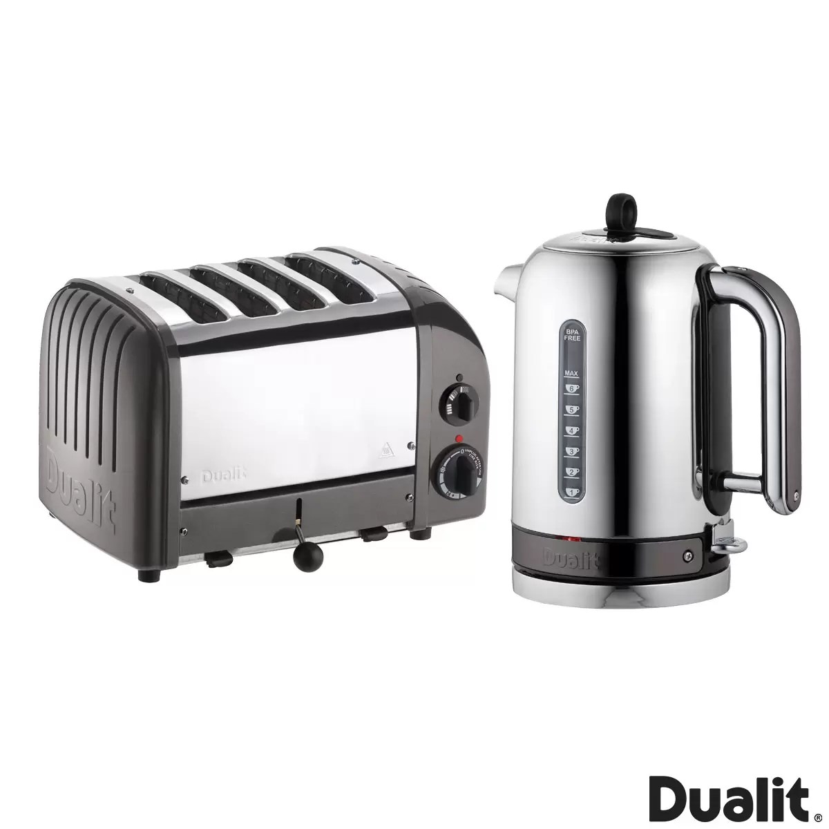 Dualit Classic Kettle And 4 Slot Toaster Set in Charcoal coshos.co.uk