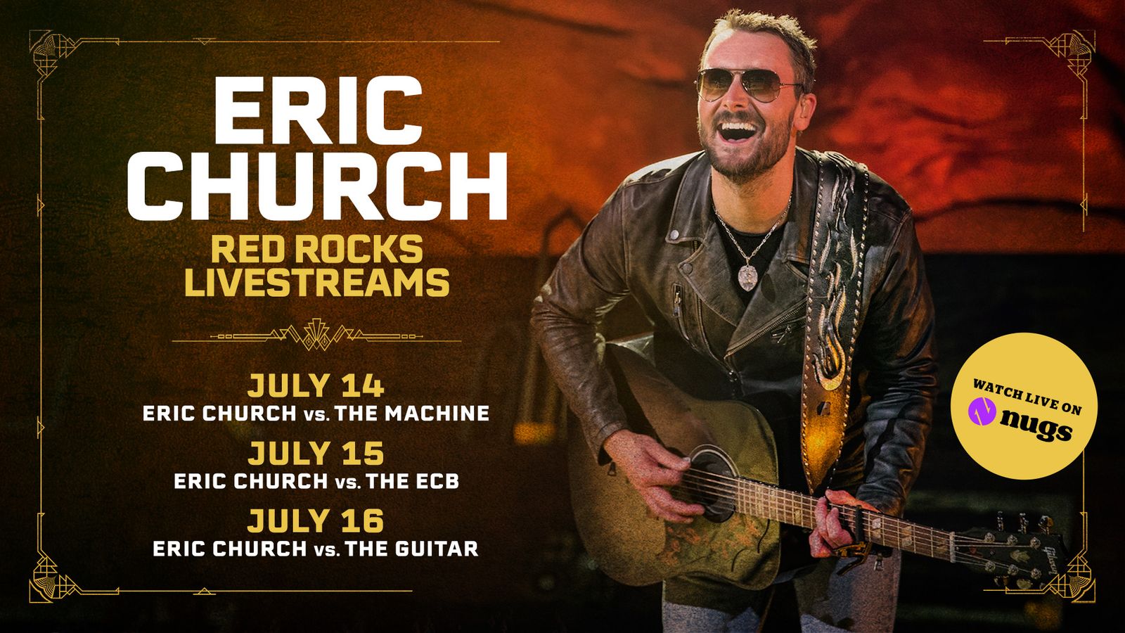 Eric Church & nugs to Livestream July 14-16 Red Rocks Shows Celebrating ‘Evangeline vs. The Machine’