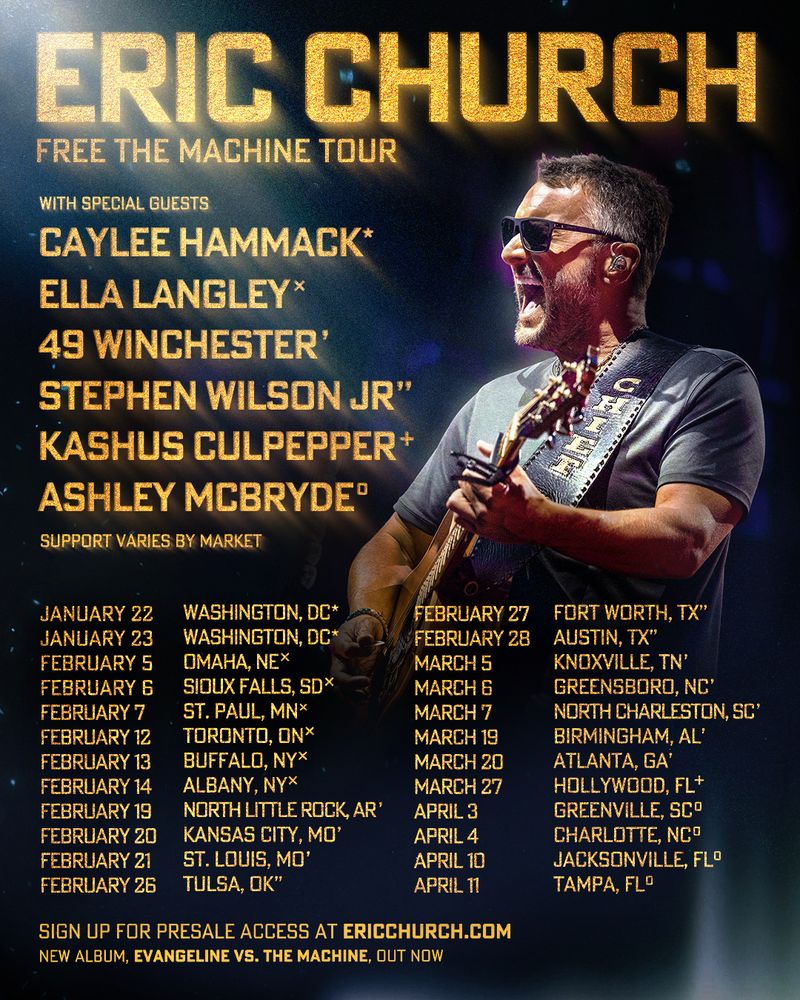 Eric Church Expands ‘Free the Machine Tour’ w/ 24 New Dates in 2026