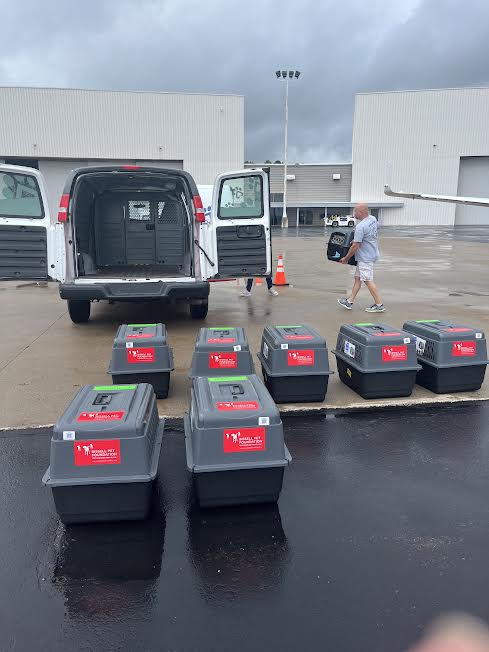 21 dogs who were rescued from a Missouri dog mill landed at Bradley International Airport on Saturday afternoon. They will be available for adoption soon through the Connecticut Humane Society. Photo courtesy of Connecticut Humane Society.