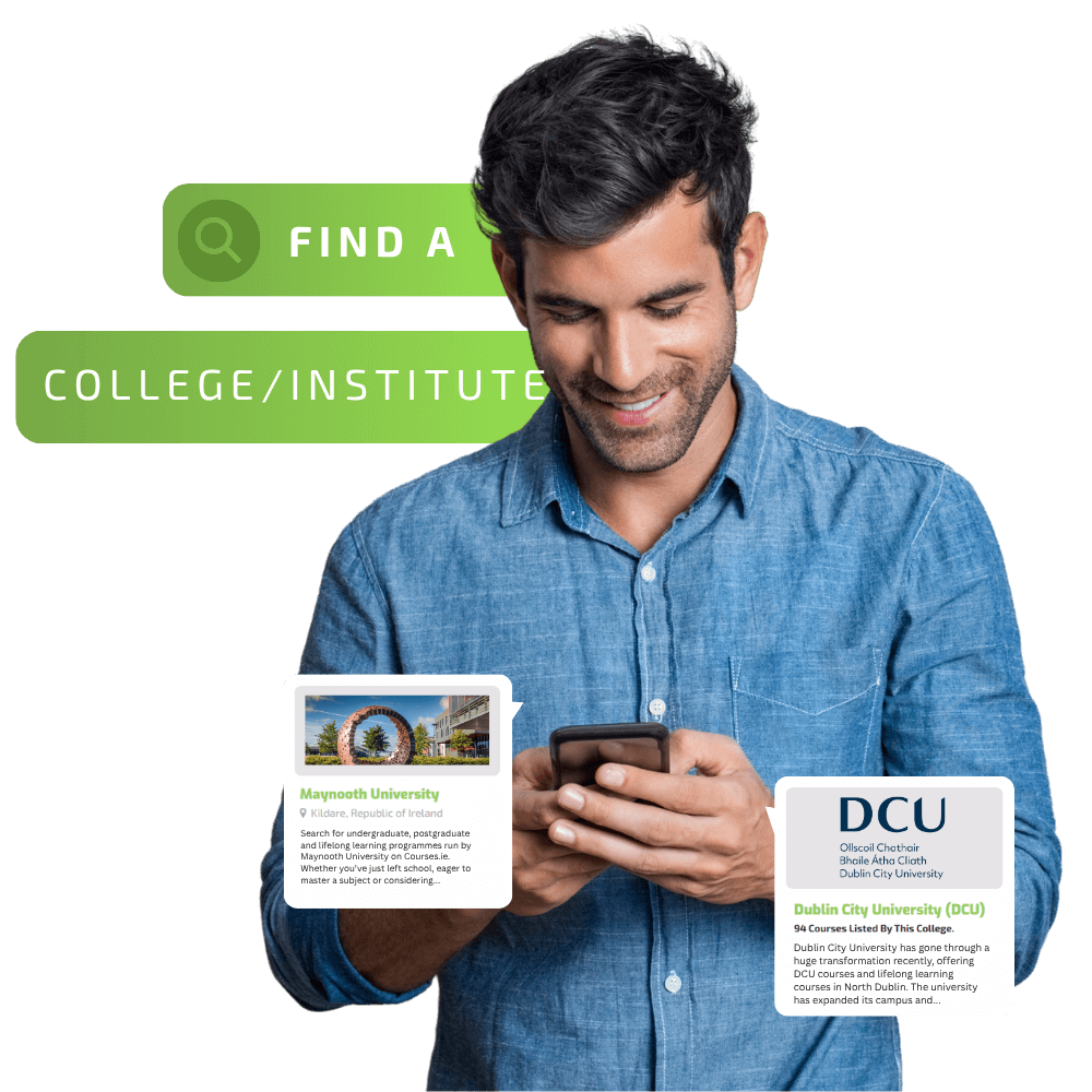 male student using mobile phone to search for courses