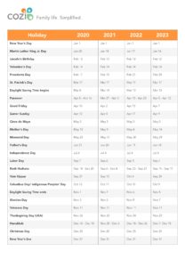 printable calendar designed for families