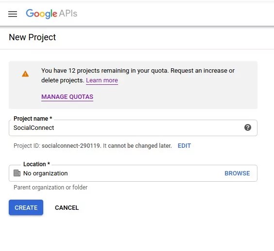 Profile Builder Pro – Social Connect – Google Developers Console – Beállítási projekt