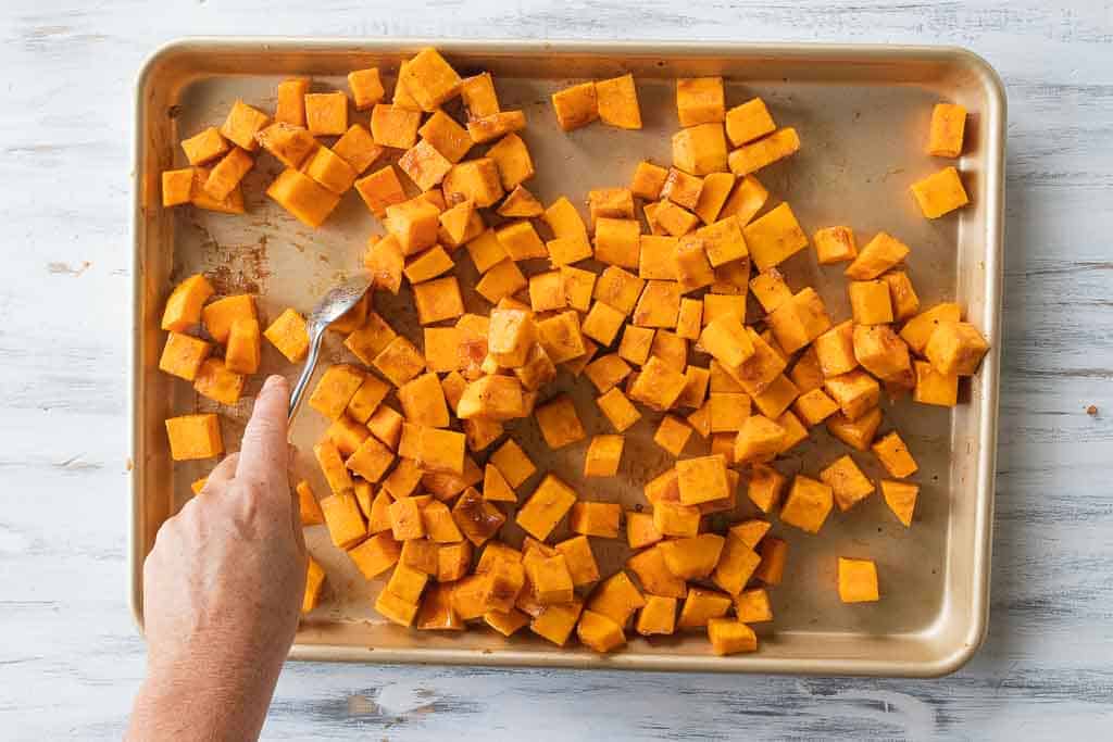 roasted butternut squash on sheet pan