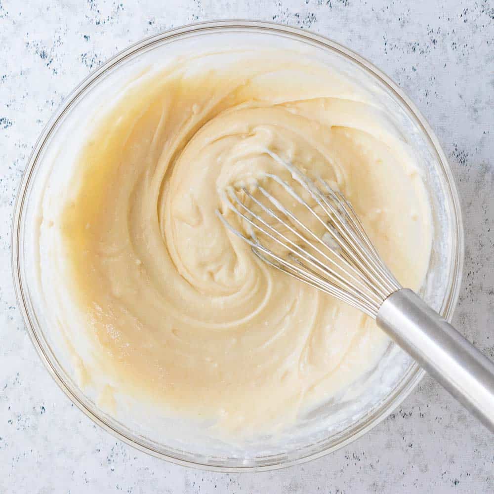 mayo mixture whisked in mixing bowl.