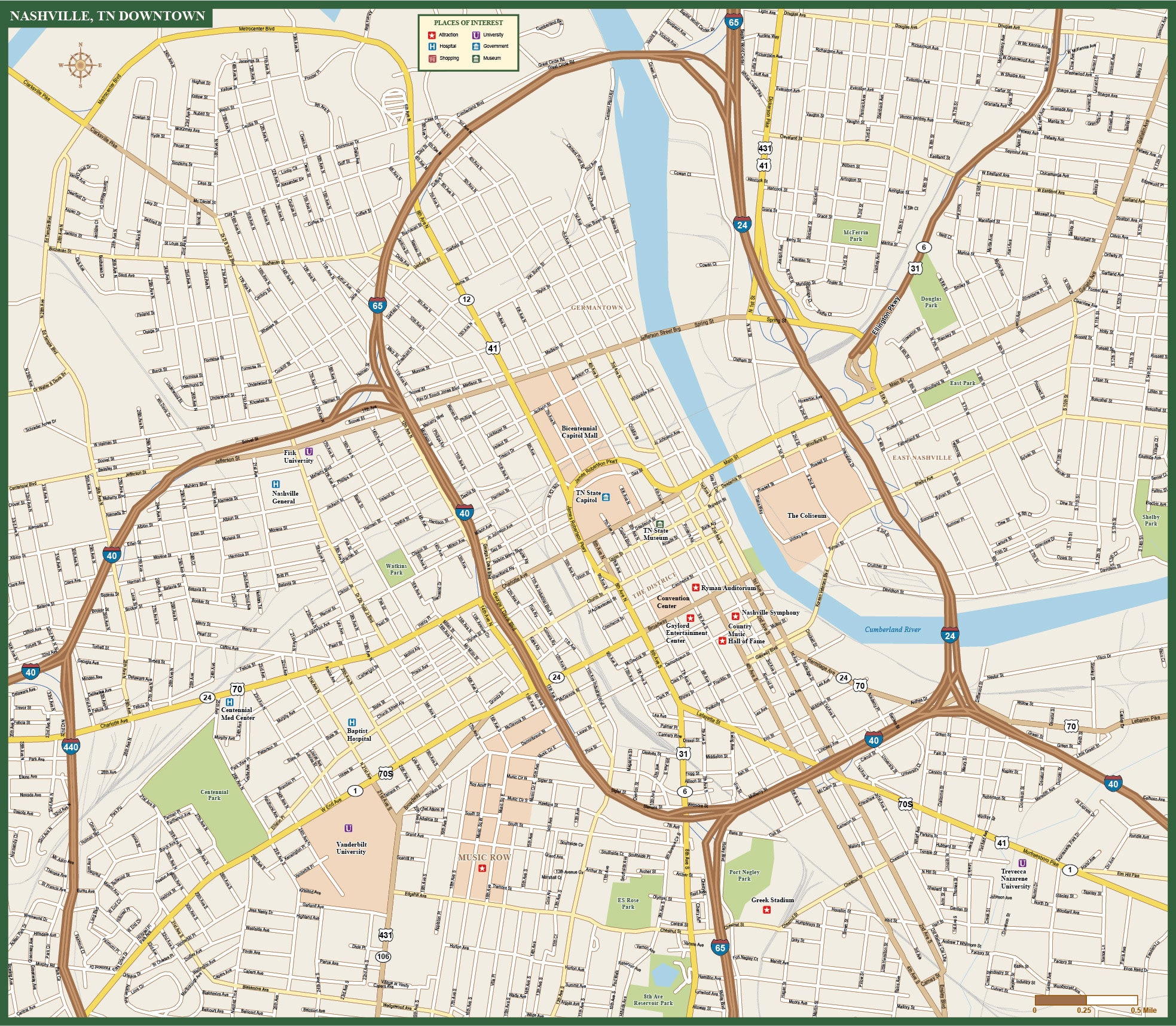 Printable Map Downtown Nashville Nashville Downtown Map1 