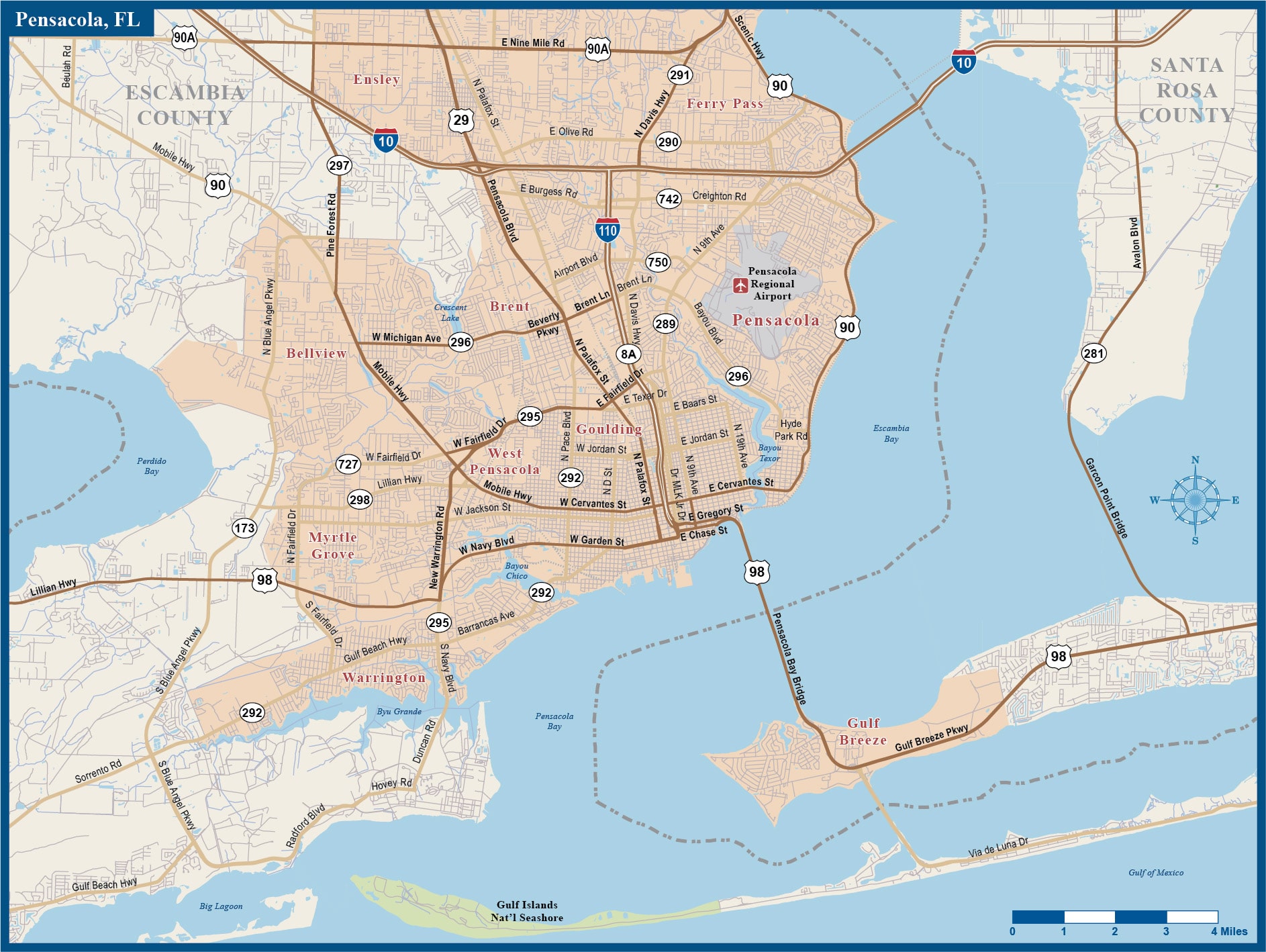 Map Of Pensacola Florida Airports Pensacola Metro Map1 