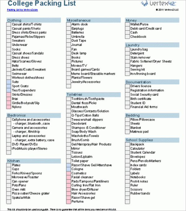 32 packing list templates free excel word pdf format