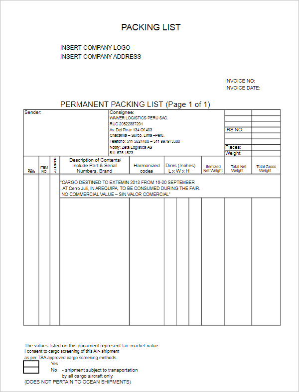 32 packing list templates free excel word pdf format