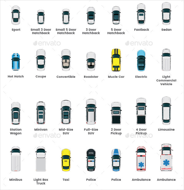 Set of Cars Icons Top View