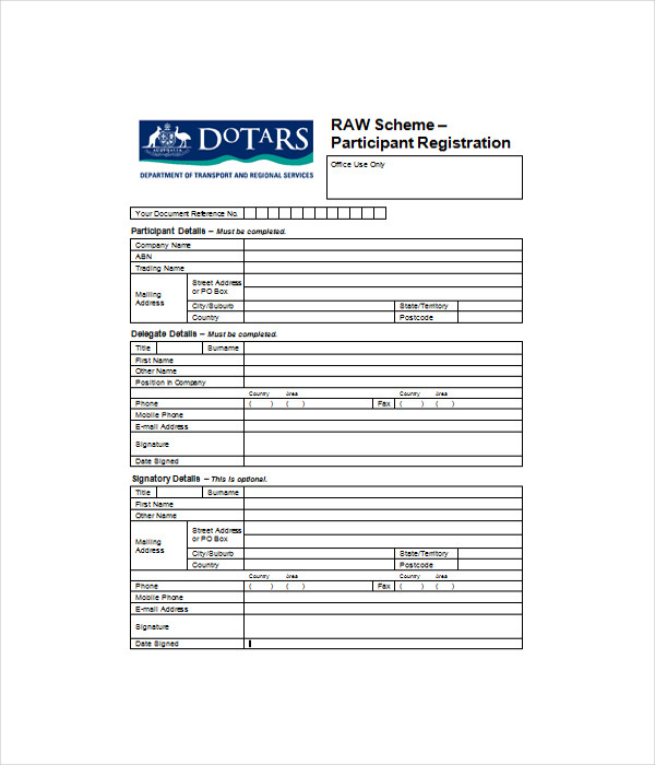 Participant Registration Form Templates