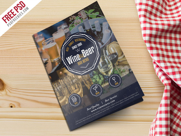 Free Wine & Beer Menu Brochure Template PSD