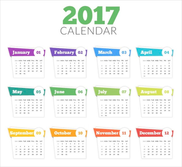 2017 Calendar Template in Abstract Style Free