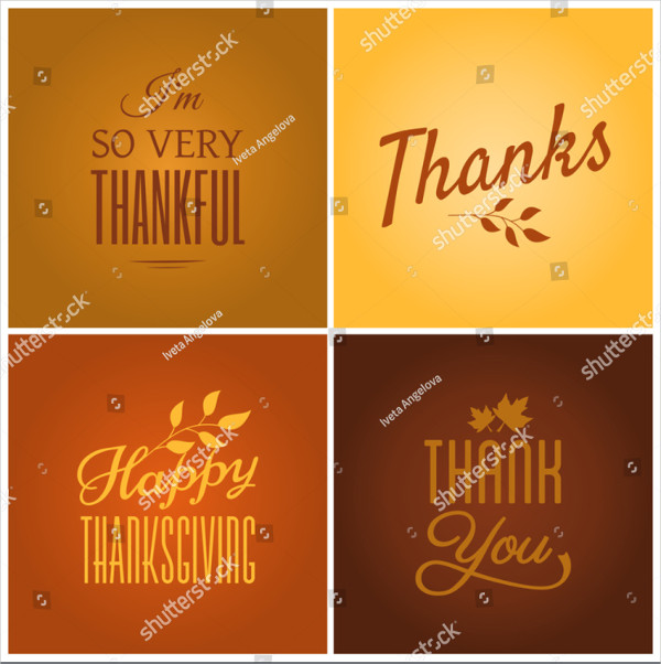 Set of Four Typographic Design Cards for Thanksgiving Day