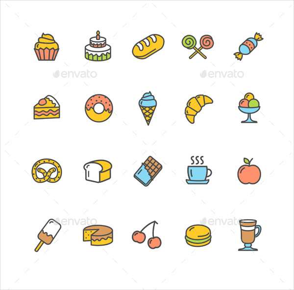 Bakery Icon Set Color On White