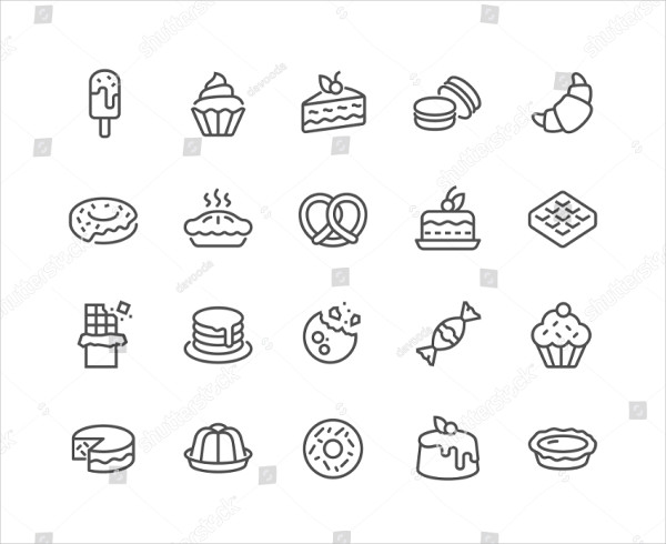 Simple Set of Dessert Related Vector Line Icons