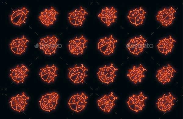 Simple Ladybird Icons Set Vector Neon