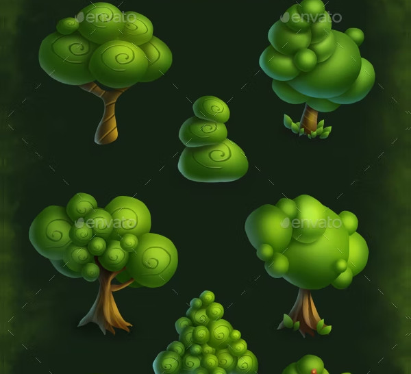 Set of 20 Hand Draw Cartoon Tree Icon