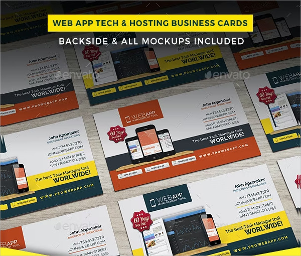 Print Ready Web App Tech & Hosting Business Cards