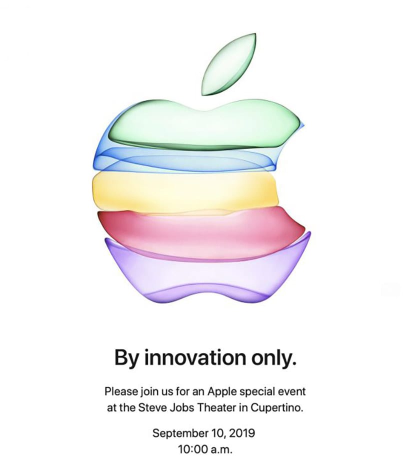 En esta keynote apple presentó los iphone xs y xr, y la imagen era un enorme círculo dorado que hacia clara referencia al apple park. Dies Ist Das Farbenfrohe Apple Logo Auf Der Einladung Zum Iphone 11 Kreative Online