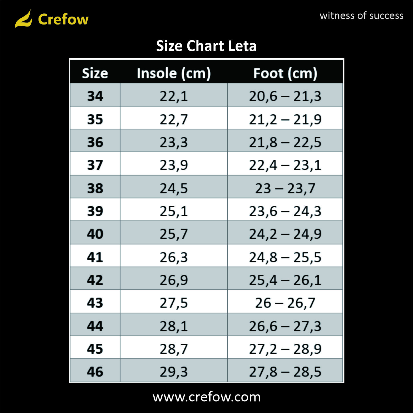 Size Chart Leta Tan