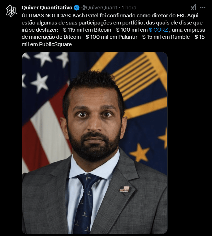 Le nouveau directeur du FBI a 100 000 $ en Bitcoin Le nouveau directeur du FBI a 100 000 $ en Bitcoin