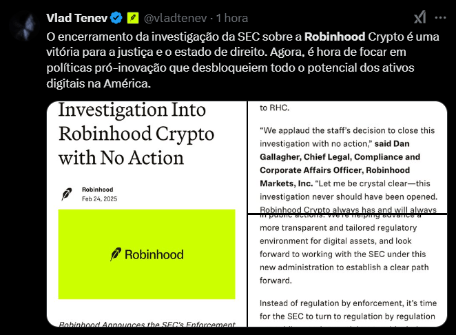 La SEC met fin à l'enquête contre Robinhood Crypto sans pénalités La SEC met fin à l'enquête contre Robinhood Crypto sans pénalités