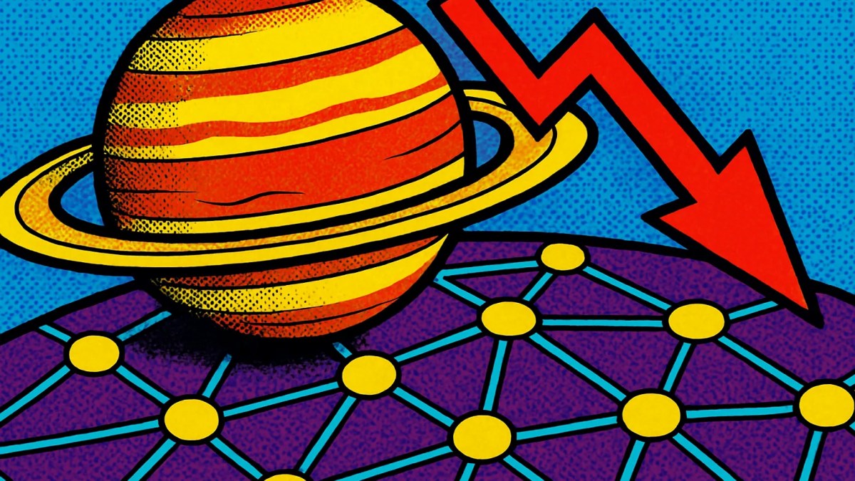 Gráfico descendente del token de Jupiter JUP sobre la red Solana en estilo pop art
