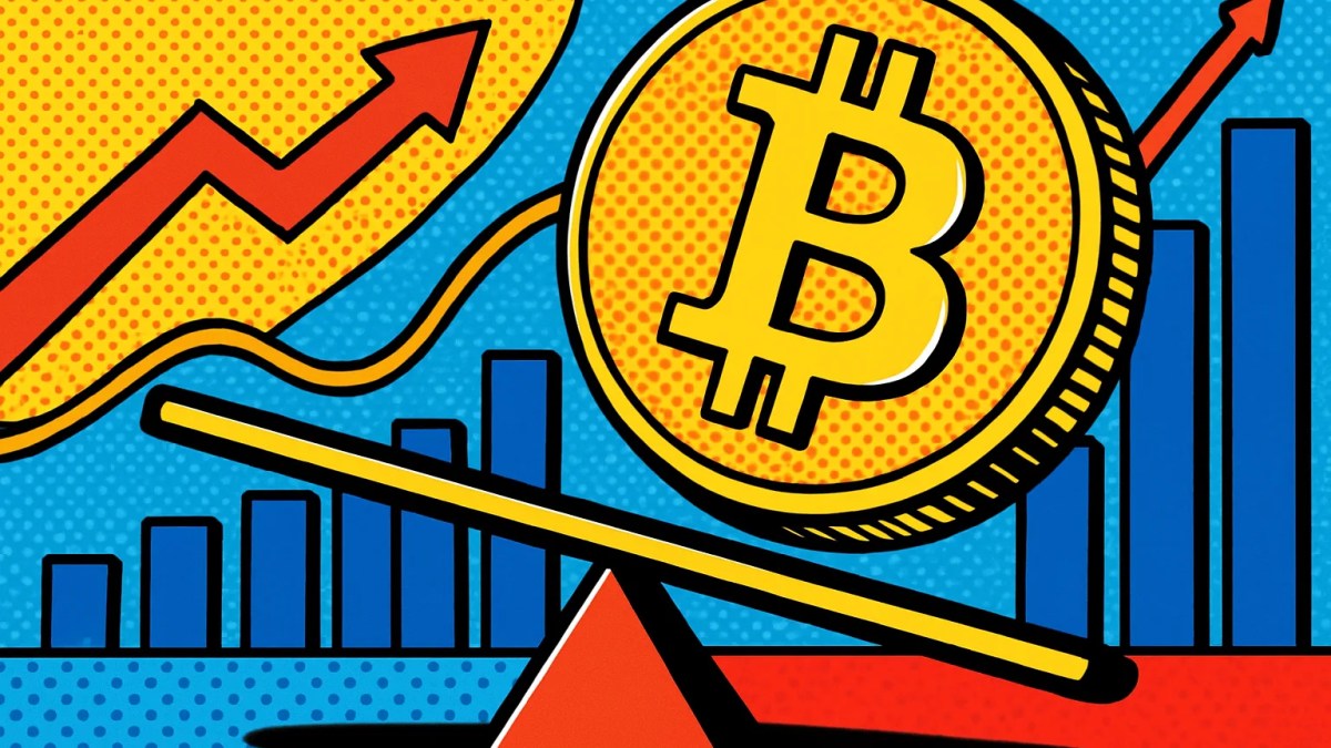 Balanza que muestra el valor justo bitcoin frente a gráficos de tasas de interés