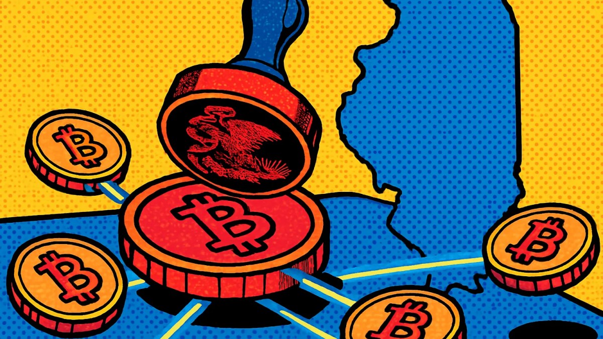 Ilustración del impuesto cripto de Illinois aplicado a stablecoins y plataformas DeFi