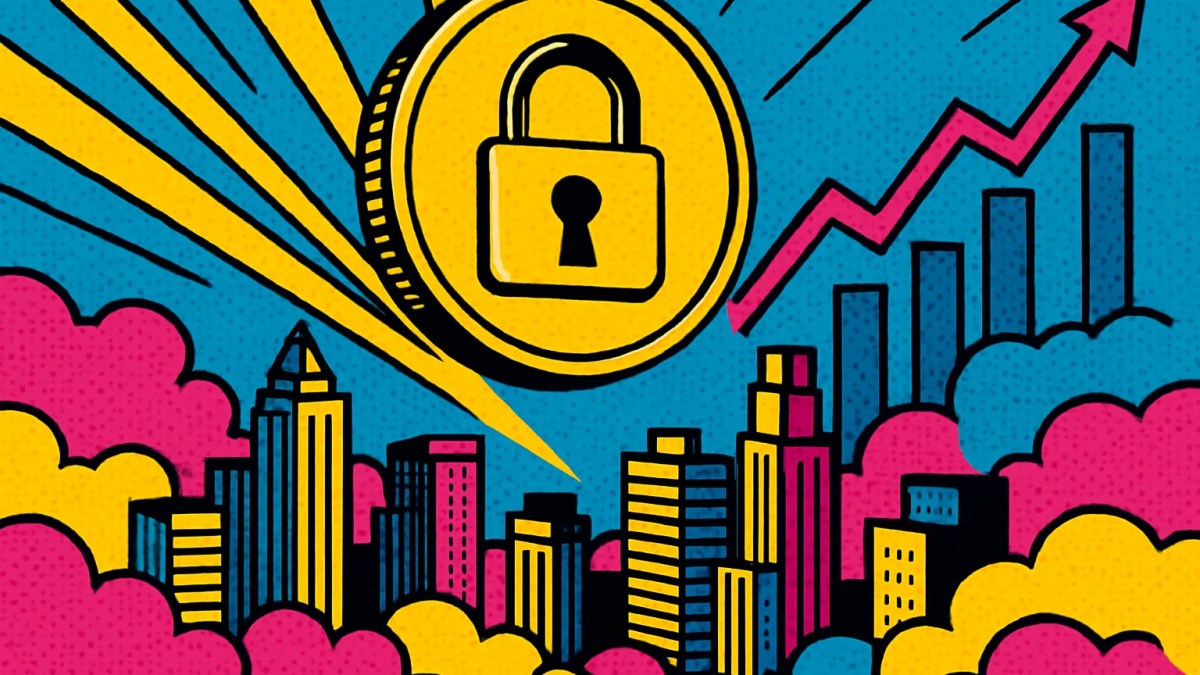 Moneda de Zcash ZEC brillando sobre una ciudad financiera representando el interés en la privacidad cripto