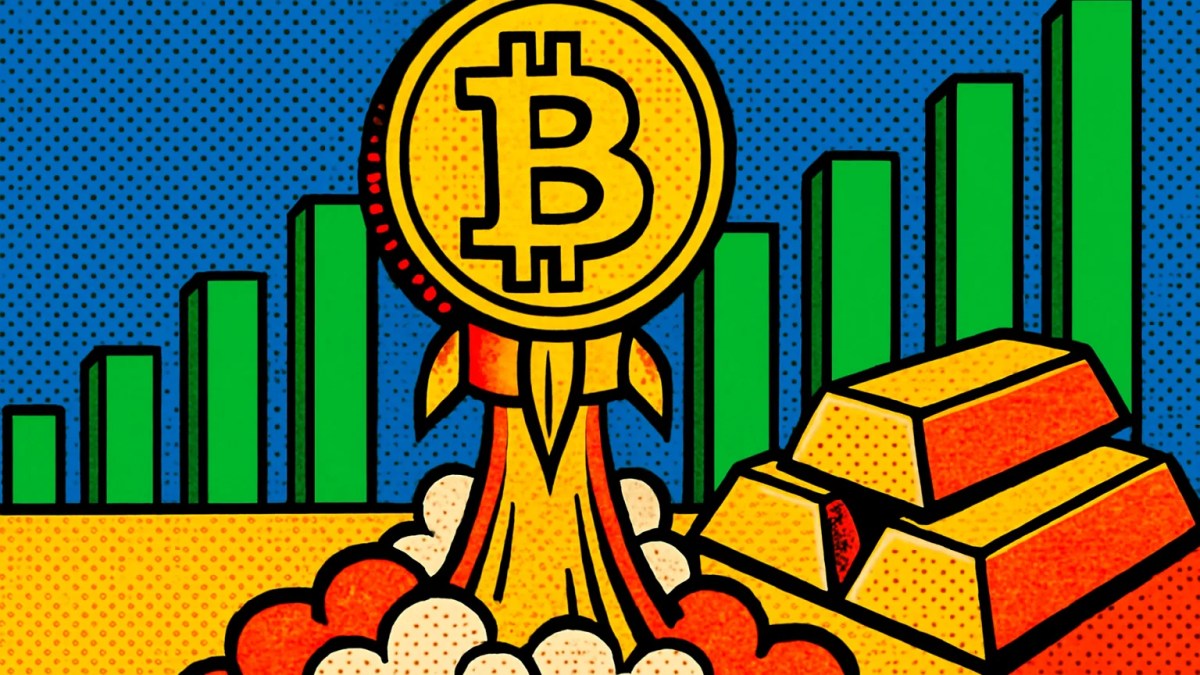 Moneda de Bitcoin en su mejor trimestre superando acciones y oro en un gráfico alcista