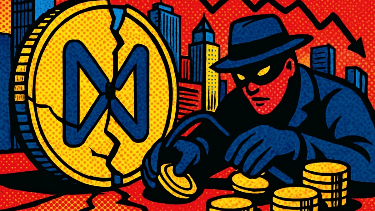 Representación del hackeo de NEAR con el token agrietado y gráficos en caída