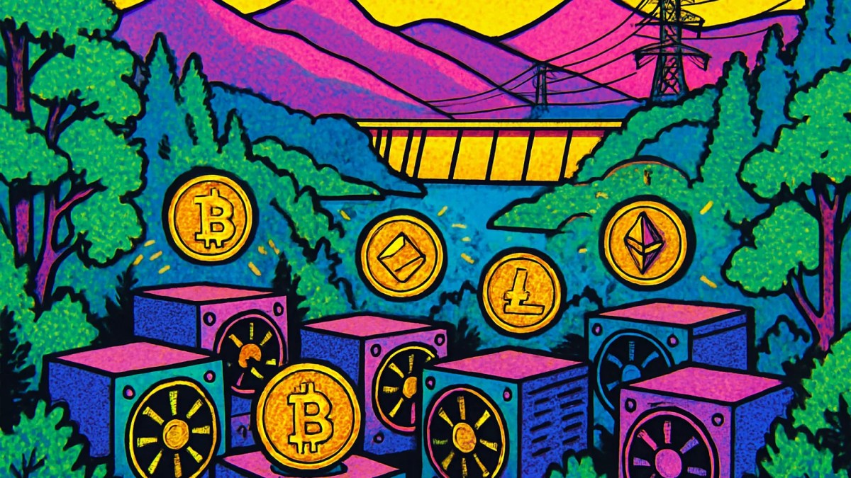 Granja de minería ilegal cripto con equipos ocultos en la sierra junto a una presa en México