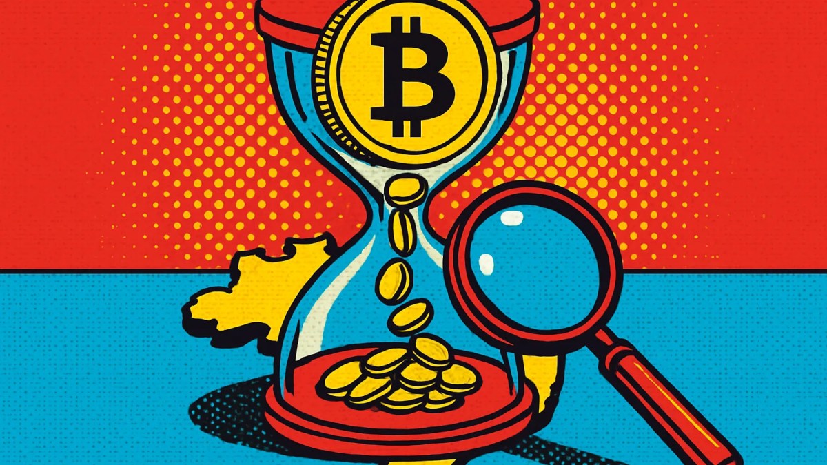 Ilustración de Binance retendrá depósitos cripto en Brasil con una moneda bloqueada en un reloj de arena
