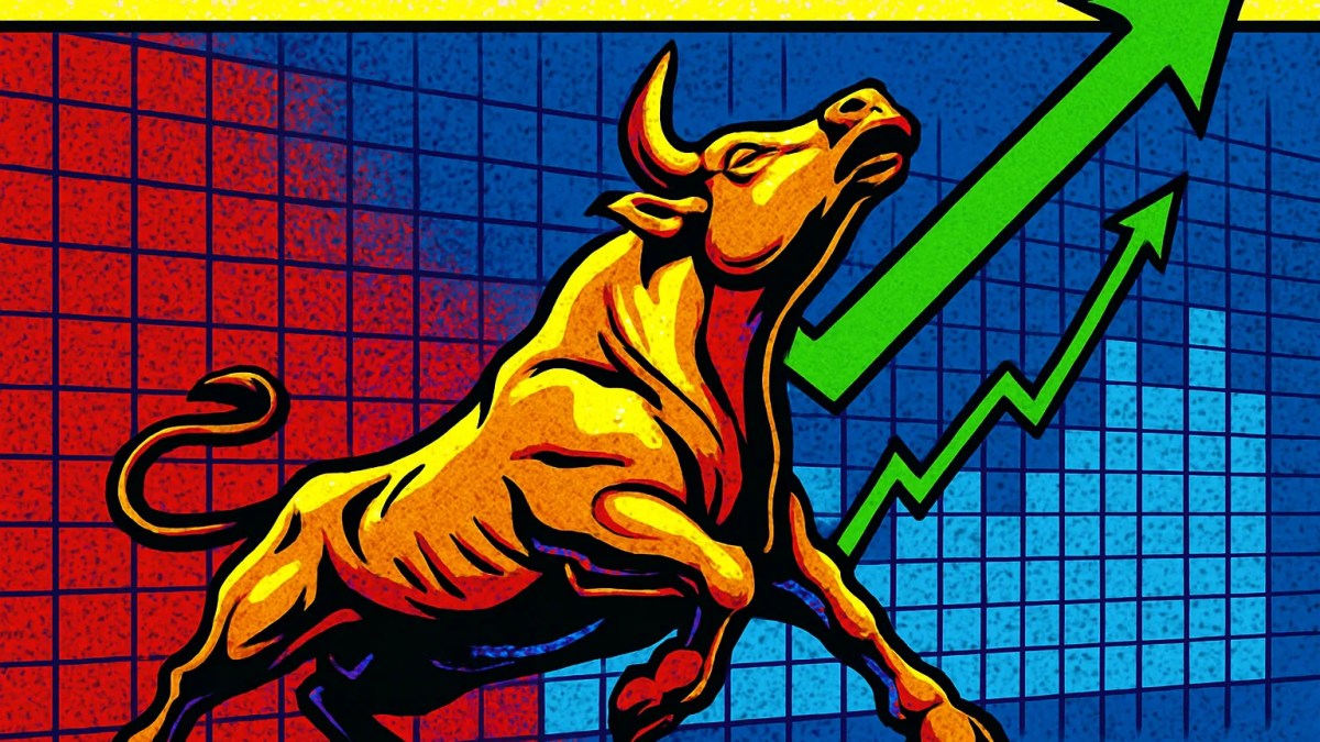 Toro bursátil y gráfico ascendente que ilustran la subida del ibex 35 hacia los 19.300 puntos