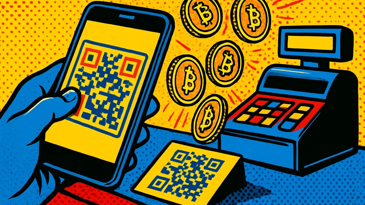 Cliente realiza pagos con criptomonedas escaneando un código QR en un comercio de Colombia
