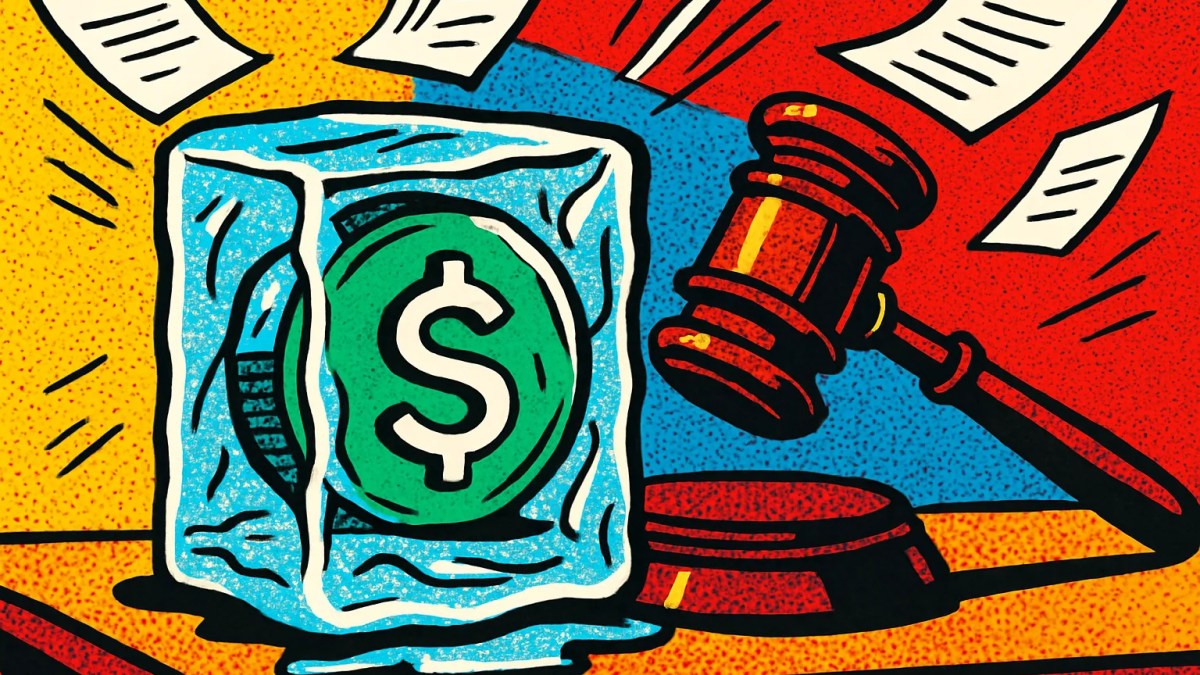 Moneda de stablecoin congelada en un tribunal, ilustrando la demanda contra Tether de Conduit