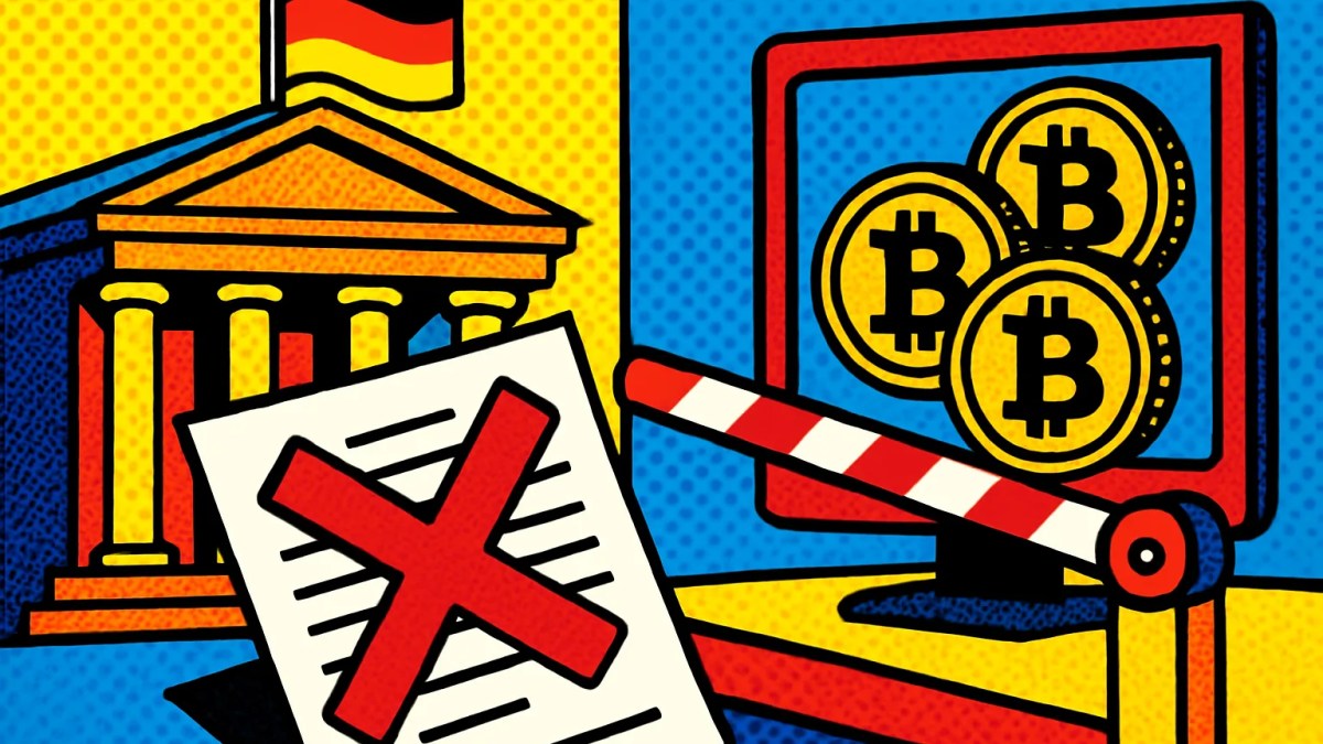 Sello de rechazo sobre una solicitud de licencia MiCA de una plataforma cripto alemana