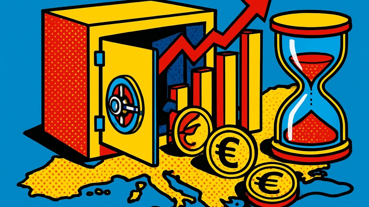 Caja fuerte con monedas de euro y gráficos que ilustra la nueva cuenta de inversión en España