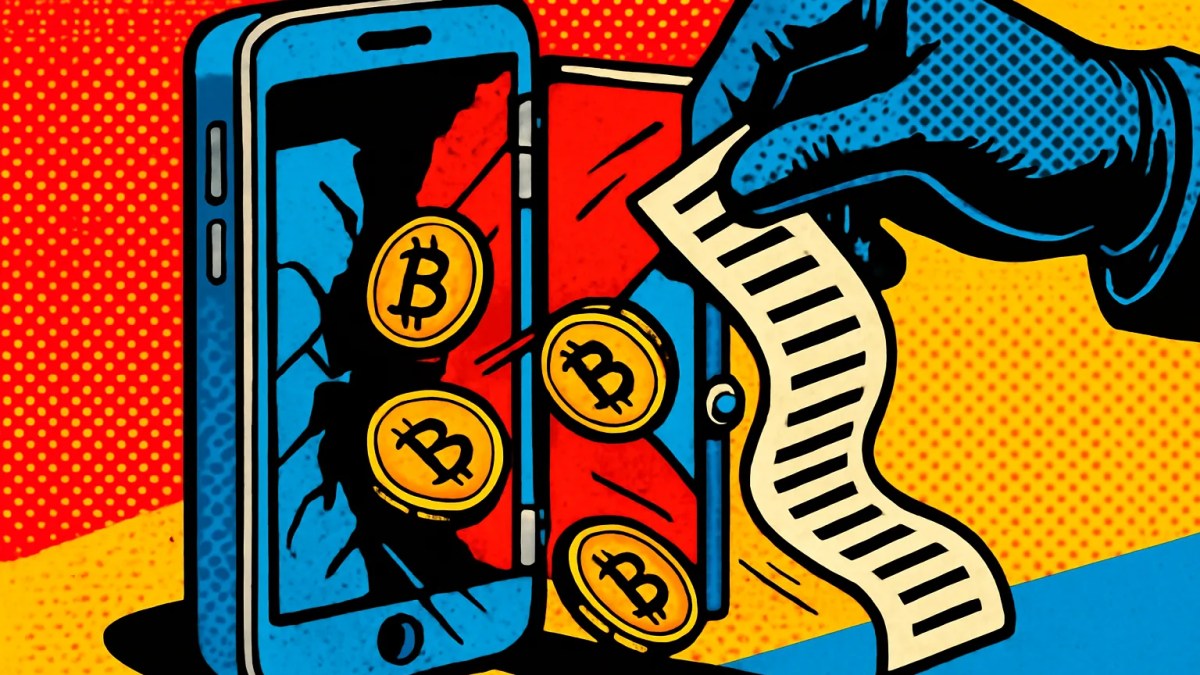 Ilustración de un exploit de iPhone robando la frase de recuperación de una billetera cripto