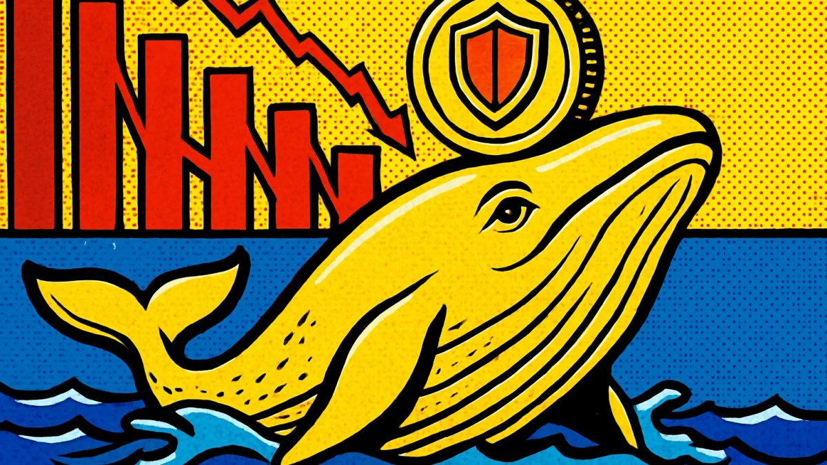 Ballena de Zcash acumulando monedas ZEC sobre un gráfico de precios en caída